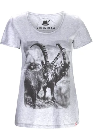 VRONIKAA Trachtenshirt Shirt Steinböcke Damen grau-melange Steinbock - Verkäufer: Alpine Fashion