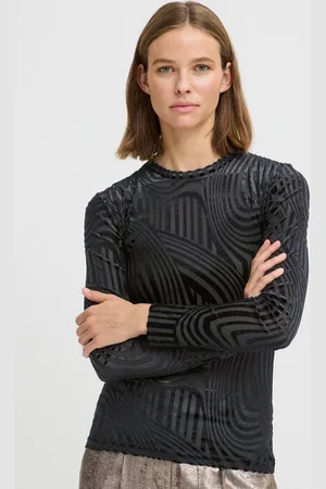 B YOUNG Longsleeve BYSHIRLEY transparentes Langarmshirt mit Samt-Highlights - Verkäufer: meinemarkenmode