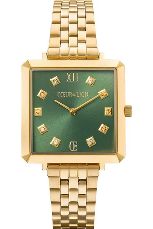 COEUR DE LION Quarzuhr Iconic Square Glamorous Green 7632/73-1605, Armbanduhr, Damenuhr, Edelstahlarmband, analog, Glaskristalle