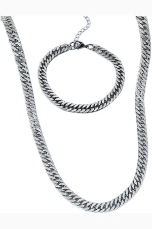 Karma Schmuckset Herren Silber Panzerkette Armband Edelstahl Metall modern Halskette (Geschenk für ihn zweiteilig, Herrenschmuckset Panzerarmband Herrenarmband), Herrenhalskette Edelstahlhalskette Herrenkette 55 cm - Verkäufer: Sanixa