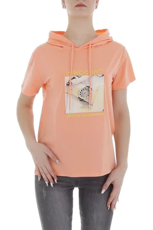 Ital-Design T-Shirt Damen Freizeit (85941288) Kapuze Print Stretch T-Shirt in Coral - Verkäufer: