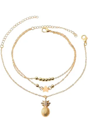 Karma Fußkette mit Anhänger Fußkettchen Ananas Fußkette silber od. gold Metall Fußschmuck (Ananasschmuck, Damenfußschmuck modern Bohoschmuck), Damenschmuck Geschenk für Sie - Verkäufer: Sanixa