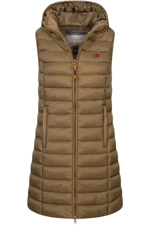 Geographical Norway Steppweste Damen Stepp weste Kapuze Übergangs Herbst Frühling Windbreaker Lang - Verkäufer: fashion-victim-style