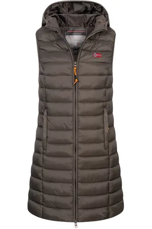 Geographical Norway Steppweste Damen Stepp weste Kapuze Übergangs Herbst Frühling Windbreaker Lang - Verkäufer: fashion-victim-style
