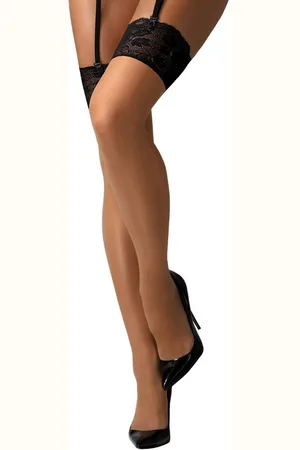 Obsessive Strapsstrümpfe Nutris Straps-Strümpfe mit Spitzen-Bund - beige, schwarz (1-Paar) Weich und seidig anschmiegsam - Verkäufer: Sandritas