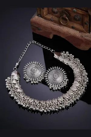 Shining Diva Schmuckset Traditionelle Oxidierte Silber Halskette Schmuck Setmit Fancy Ohrringe (Für Frauen & Mädchen, Modischer Kunstschmuck), Geeignet für alle Anlässe - Verkäufer: Infinity Prime DE