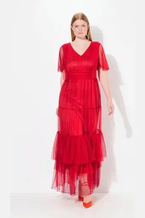 Ulla Popken Cocktailkleid Maxikleid Mesh Drapierung Fledrmaus-Ärmel - Verkäufer: Popken Fashion Group