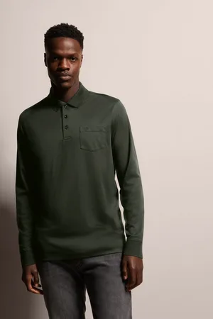 Bugatti Langarm-Poloshirt mit feiner zweifarbiger Strukturoptik