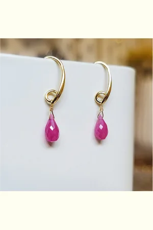 Golden Paar Ohrhänger Chalcedon Ohrringe, 14K Gold, Geburtstagsohrringe, Edelsteine rosa - Verkäufer: Touch GmbH