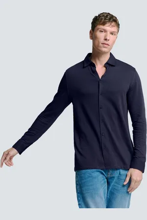 No Excess Langarmhemd Jersey Stretch Mélange Hemd