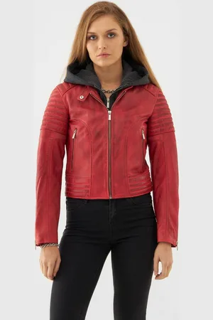 Bolongaro Lederjacke ROBYN HOODIED BIKER Weiches Leder, gewalkte Oberfläche, Jersey-Kapuze - Verkäufer: GoJungo GmbH