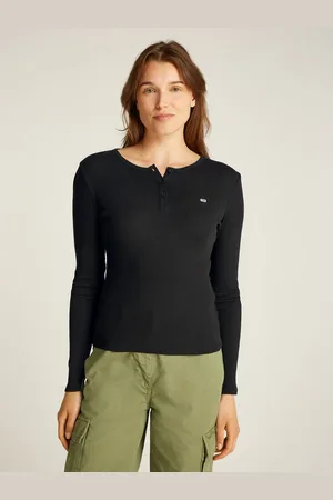 Tommy Hilfiger Langarmshirt TJW SLIM BUTTON RIB in Großen Größen, Rippoptik, mit Loogstickerei