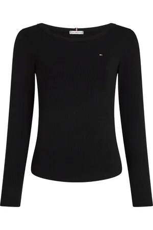 Tommy Hilfiger Langarmshirt Shirt CRV SLIM 5X2 RIB O in Großen Größen, mit Logostickerei