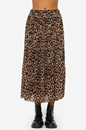 SASSYCLASSY Midirock A-Line midi Rock aus Chiffon mit Falten Elegant Plissé Rock lang mit Gummibund in Karo Leo Muster Grau Schwarz - Verkäufer: