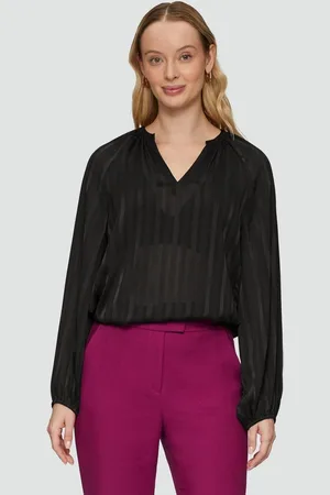 QS by s.Oliver Langarmbluse Semitransparente Chiffon-Bluse mit Streifen und Glitzergarn - Verkäufer: s.Oliver