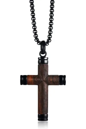Karma Edelstahlkette Herrenkette Anhänger Kreuz Halskette Edelstahl Rosenholz (Geschenk für Ihn, Rosenholzkette Geschenkbox Schmuckbox), Herrenschmuck Kreuzkette Herrenhalskette modern - Verkäufer: Sanixa