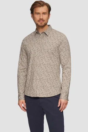 QS by s.Oliver Langarmhemd Slim Fit: Gemustertes Popeline-Hemd mit Kentkragen Artwork - Verkäufer: