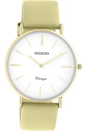 Oozoo Quarzuhr Damen Armbanduhr Vintage Series, (Analoguhr), Damenuhr rund, groß (ca. 40mm), Lederarmband sand, gelbgrün, Fashion - Verkäufer: Fit4Style Silberschmuck - IMPPAC