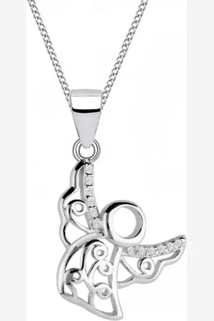 Goldene Hufeisen Kette mit Anhänger Halskette Engel Kette 925 Silber mit Zirkonia Schutzengel, 925 Sterling Silber mit Zirkonia, Engel Silberschmuck für Kinder - Verkäufer: