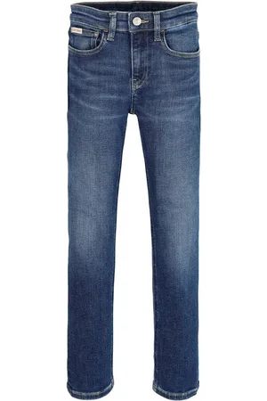 Calvin Klein Slim-fit-Jeans DARK BLUE VISUAL SLIM für Kinder bis 16 Jahre mit Lederpatch
