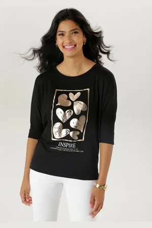 Aniston 3/4-Arm-Shirt mit goldfarbigen Herzen und Statementspruch - NEUE KOLLEKTION