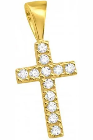 Goldene Hufeisen Kreuzanhänger Kreuz Anhänger aus 925 Sterling Silber Vergoldet mit Zirkonia (inkl. Etui), Gelbgold überzogen - Verkäufer: