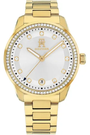 Tommy Hilfiger Quarzuhr TH85 CRYSTALS 1782758, Armbanduhr, Damenuhr, Edelstahlarmband, analog, Tag, Glassteine