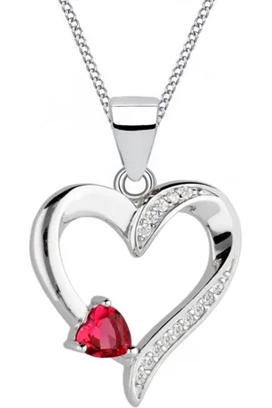 Goldene Hufeisen Herzkette Herz Rubin Zirkonia Halskette Anhänger 925 Silber Damen, 925 Sterling Silber mit Zirkonia, Silberschmuck für Damen - Verkäufer: