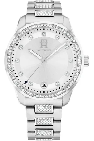 Tommy Hilfiger Quarzuhr TH85 CRYSTALS 1782757, Armbanduhr, Damenuhr, Edelstahlarmband, analog, Tag, Glassteine