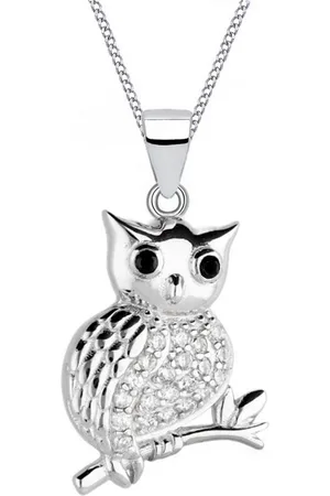 Goldene Hufeisen Kette mit Anhänger Halskette Damen Eule auf Ast Kette 925 Silber mit Zirkonia Vogel, 925 Sterling Silber Silberschmuck für Damen, mit Zirkonia - Verkäufer: