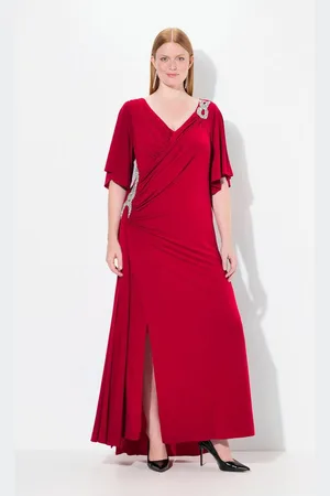 Ulla Popken Cocktailkleid Maxikleid Drapierung V-Ausschnitt Glockenärmel - Verkäufer: Popken Fashion Group