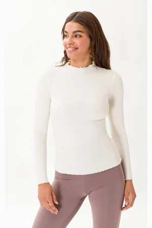 Les Lunes Langarmshirt Fleur Wellensaum, figurbetont, weiches Ripp-Material, angeschnittener Kragen - Verkäufer: GoJungo GmbH