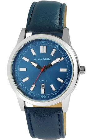 Alain Miller Quarzuhr 2900255 Herrenuhr mit Lederimitationsband, blau - Verkäufer: Shaghafi GmbH
