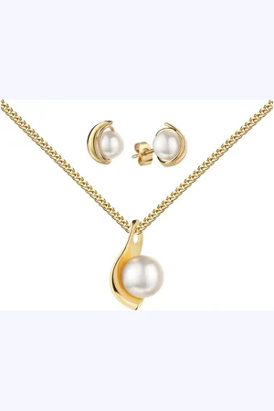 JEVELION Schmuckset Süßwasser-Perlen-Anhänger + 2 Ohrstecker 585 Gold - Made in Germany (Goldanhänger + Gold-Ohrschmuck, für Damen für Damen und Mädchen), Mit Kette vergoldet- Länge wählbar 36 - 70 cm oder ohne Kette. - Verkäufer: