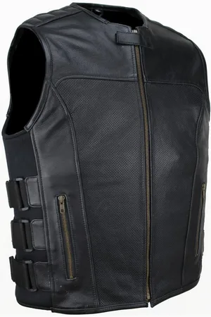 ALPHA Lederweste Herren KLASSIK VENTUS Lederkutte – Perforierte Edition in Schwarz Robustes Rindleder, perforiert, verstellbar, Reißverschluss, Rundhals - Verkäufer: gearstars.de