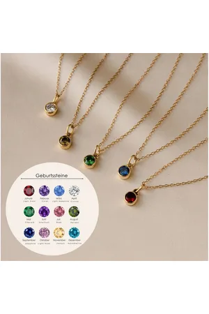 Golden Kette mit Anhänger Minimalistische Geburtsstein Halskette mit Zirkonia Edelsteinen - Verkäufer: Touch GmbH