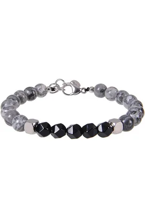 Karma Perlenarmband Armband Herren Obsidian Grau Schwarz Armschmuck Edelsteinarmband (Geschenk für ihn, Herrenarmband Herrenschmuck), Edelstein Obsidianarmband Schutzstein - Verkäufer: Sanixa