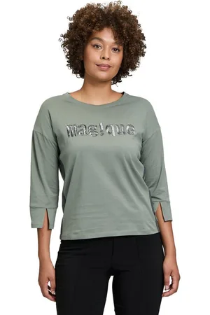 Cartoon 3/4-Arm-Shirt Casual-Shirt mit Rundhalsausschnitt (1-tlg) Stickerei