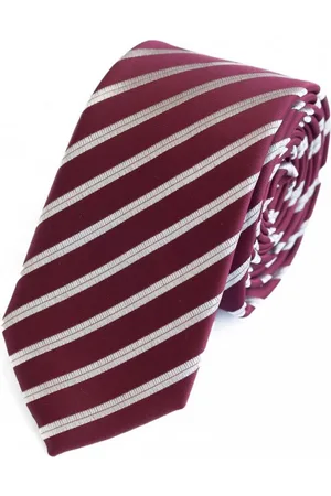 Fabio Farini Krawatte Herren Krawatten mit Farbton Rot - Schlips in 6cm (ohne Box, Gestreift) Schmal (6cm), Dunkelrot/Silber - Verkäufer: