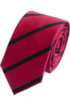Fabio Farini Krawatte Herren Krawatten mit Farbton Rot - Schlips in 6cm (ohne Box, Gestreift) Schmal (6cm), Rot/Schwarz - Verkäufer: