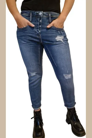 Herrlicher Regular-fit-Jeans 5318-D9705-985, Shyra Cropped Jeans Comfort im destroyed Look halb verdeckte Knopfleiste, destroyed Look - Verkäufer: Gio Milano