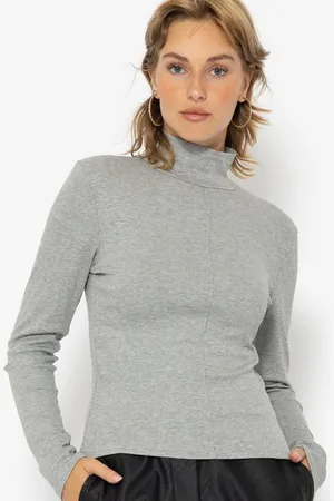 SASSYCLASSY Langarmshirt Rollkragen Langarmshirt Damen mit Biese Shirt Langarm aus weichem Viskose Jersey Schwarz Beige - Verkäufer: