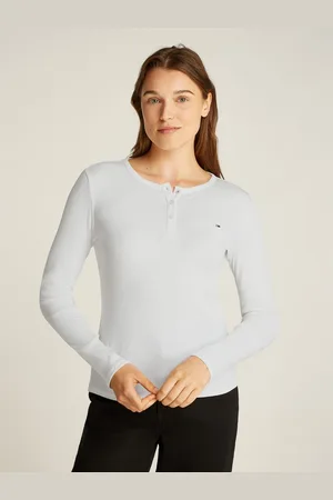 Tommy Hilfiger Langarmshirt TJW SLIM BUTTON RIB in Großen Größen, Rippoptik, mit Loogstickerei