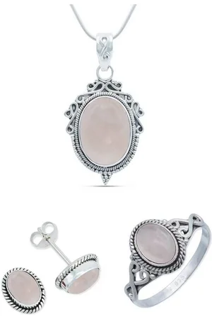 mantraroma Schmuckset 925er Silber mit Rosenquarz (Schmuckset aus 925 Silber) - Verkäufer: