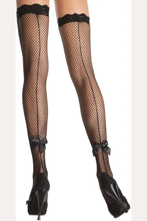 Leg Avenue Overknees Halterlose Netzstrümpfe mit Schleifen Mit Netz, Naht und neckischen Schleifen! - Verkäufer: MASKWORLD