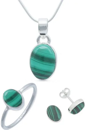 mantraroma Schmuckset 925er Silber mit Malachit (Schmuckset aus 925 Silber) - Verkäufer: