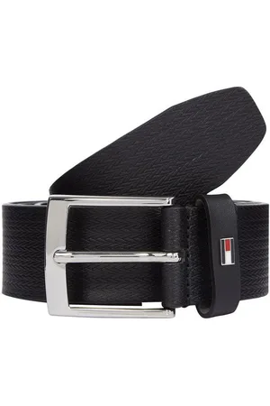 Tommy Hilfiger Ledergürtel ADAN HERRINGBONE 3.5 Einfachdornschließe, Metallpatch