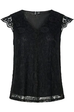 Pieces® Spitzentop PCOLLINE SL LACE V-NECK TOP WVN NOOS