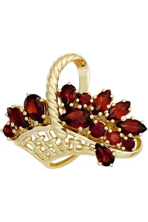 Jobo Brosche Korb, 375 Gold mit Granat
