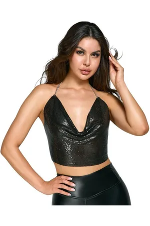 Cottelli Collection Spaghettitop Metall-Top aus Pailetten mit tiefem Ausschnitt - (1-tlg) Kette im freien Rücken verstellbar - Verkäufer: Sandritas